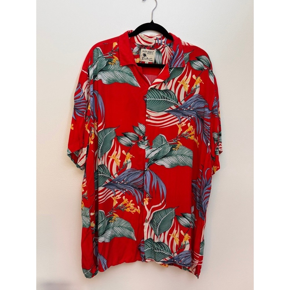 Alex Vando Premium Mens 2XL Red Tropical Floral Palm Leaf Short Sleeve Shirt